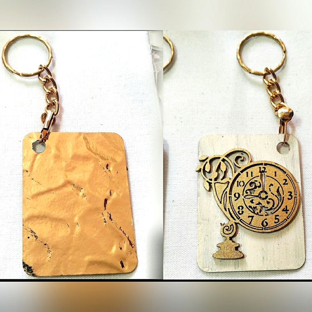 NEW Handmade Keychain Bag Tag! Golden Muro. Steampunk Victorian Wood Clock.